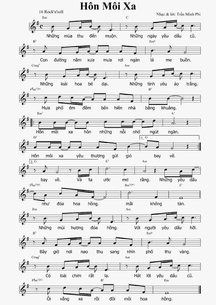 Sheet nhạc Hôn Môi Xa